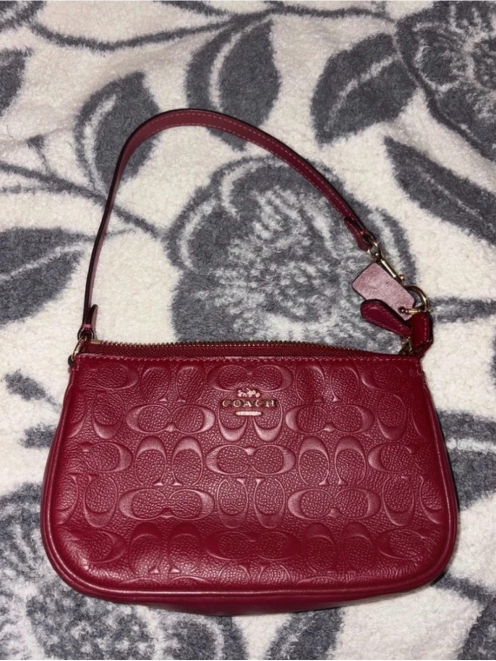 Coach Wine Red Embossed Leather Shoulder Wristlet
